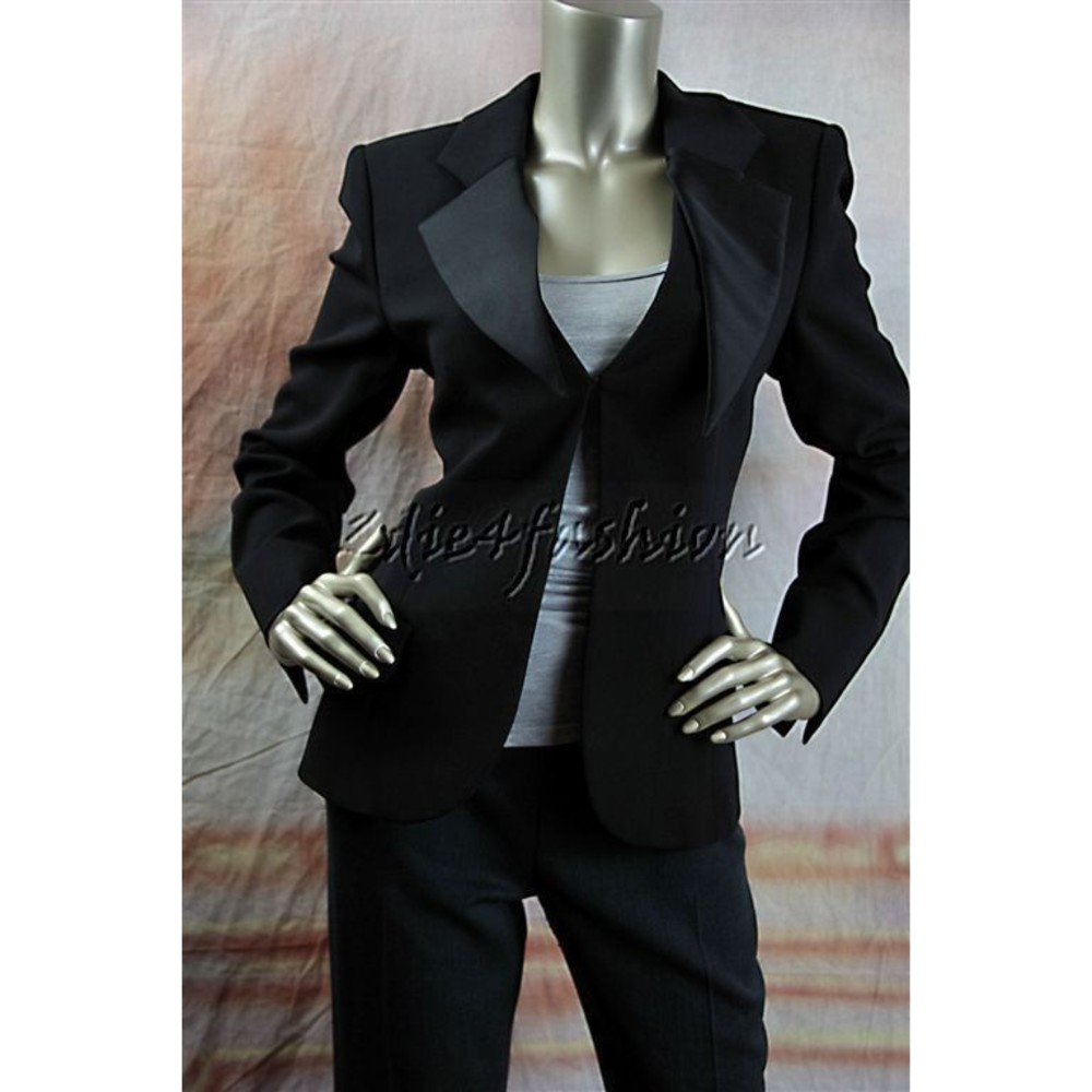 $3795 New GIORGIO ARMANI Black Satin Collar Stylish Cut Jacket 10